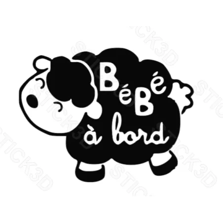 Stick3D - 🐑 Bébé à Bord – Mouton – Vinyle Permanent 14 x 12 cm 👶
